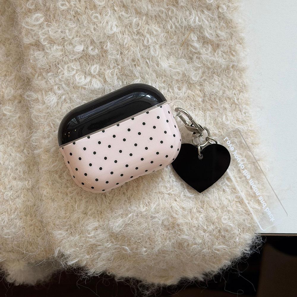 Fashion Simple Black Polka Dot Transparent Silicone Shockproof Earphone Case for AirPods 2 3 4 Pro3 With Pendant Fall Protection