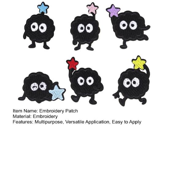 baizihuahu 6 Pcs Cartoon Embroidered Patches, Iron on Sew Decorative Appliques, Cute Black Ball Patches for Clothes Bags Hats Repairing Holes