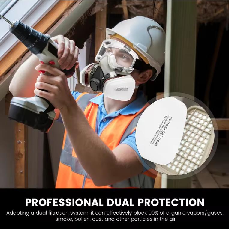 Andningsmask Halvmask Gasmask med Skyddsglasögon Återanvändbart Professionellt Andningsskydd Mot Damm Kemikalier
