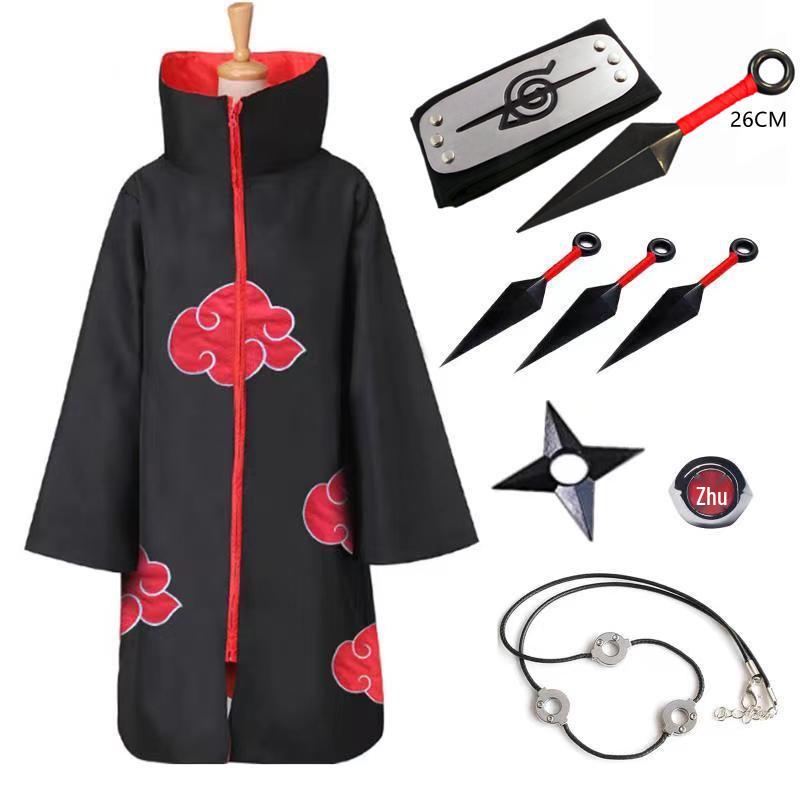 Set pláště Akatsuki s červenými mraky: Obsahuje plášť Naruto, prsten, doplňky čelenky - Ideální pro halloweenský kostým