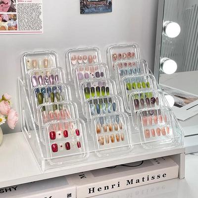 Boîte de Rangement et d'Exposition Grande Capacité Anti-poussière pour Capsules d'Ongles, Transparente et Étagée pour Nail Art