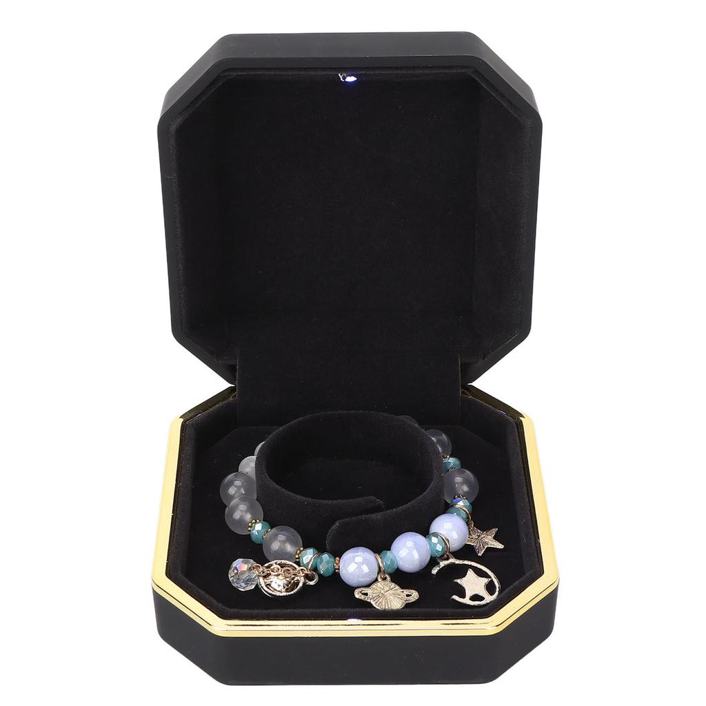 Exquisite Bracelet Gift Box Portable Jewelry Storage Display Case with Light for Marriage ProposalBlack