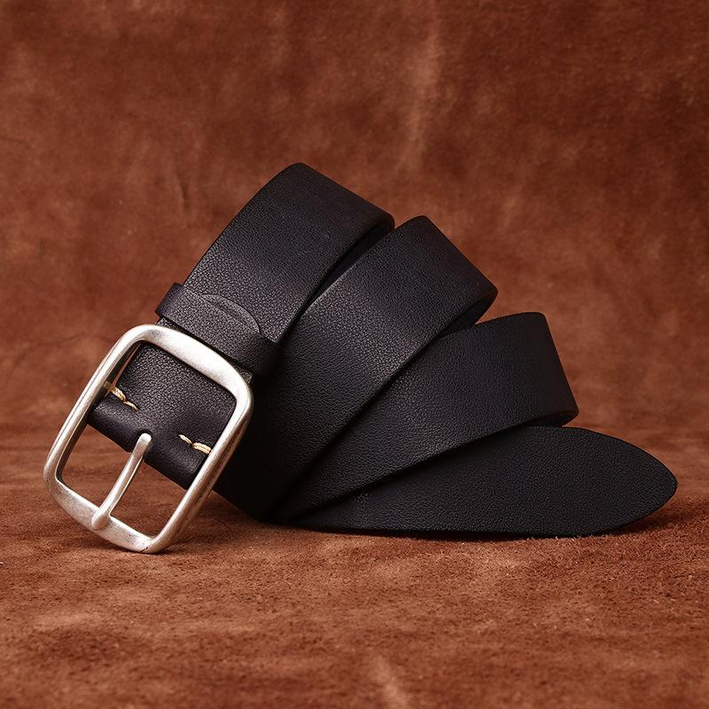 

Чоловічий ретро посріблений ремінь зі сталевою пряжкою справжньої шкіри великої рогатої худоби, простий універсальний повсякденний джинсовий ремінь 100cm