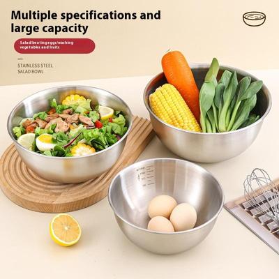 1/4 Adet 17/19/22/24Cm Paslanmaz Çelik Salata Kasesi Çok Fonksiyonlu Pişirme Kabı Noodle Kasesi Yuvarlak Gümüş Kase Yemek Kabı