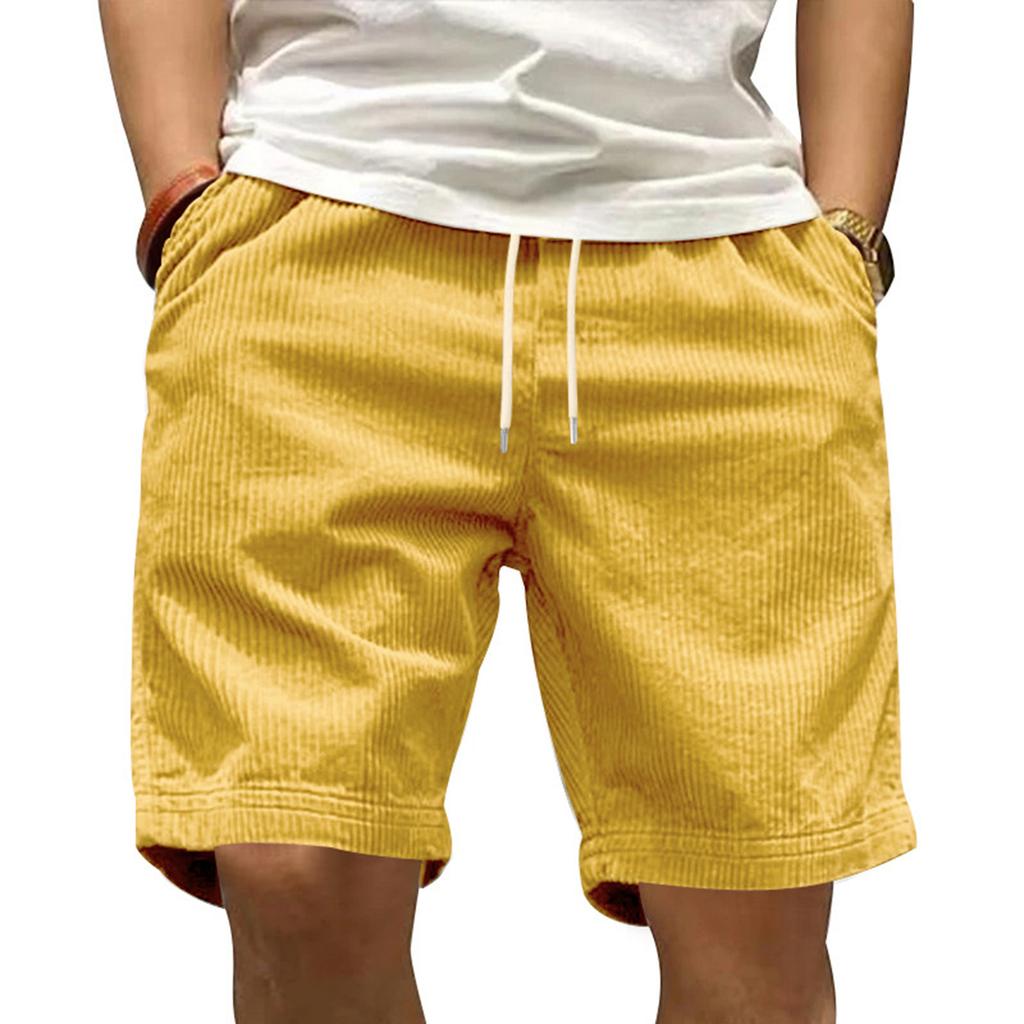 Men's Summer Corduroy Shorts Men's Elastic Waist  Sporty Loose Casual Five Point Pants