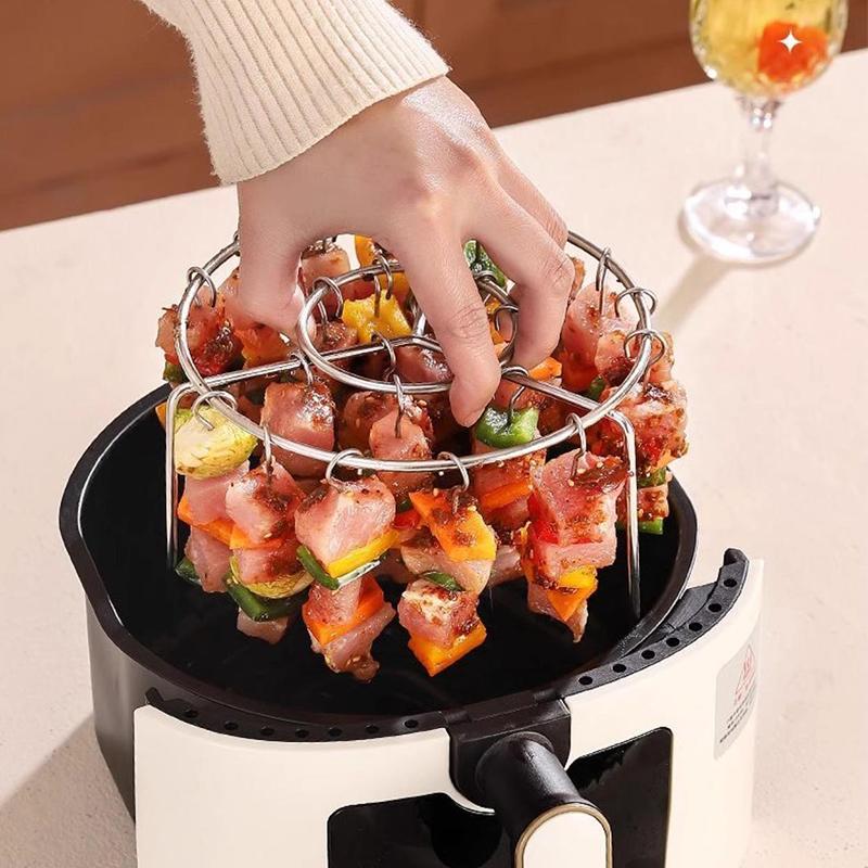 Griglia Verticale in Acciaio Inossidabile Porta Griglia per Friggitrice ad Aria Spiedini Grigliati Strumento per Carne Grigliata Accessorio per Cucina Forno Friggitrice ad Aria