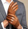 Velvet Linning Men Business Sheepskin Leather Gloves Winter Full Finger Touch Screen Brown Gloves Riding Motorcycle Gloves