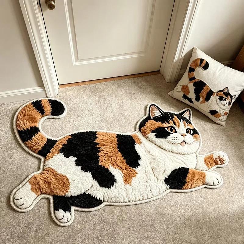 Lazy Cat Plush Area Rug, Non-Slip Soft Absorbent Bath Mat, Quick Dry Door Mat for Living Room Bedroom