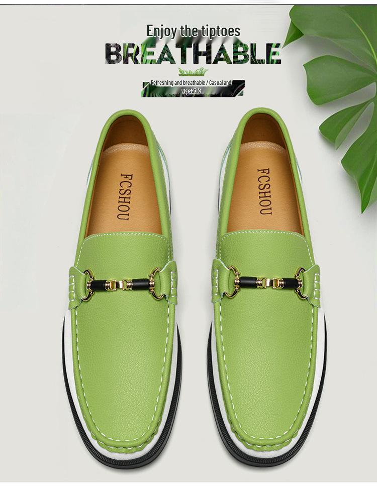 25366 Men's Spring/Summer Low-Top Leather Loafers - Breathable Perforated Design