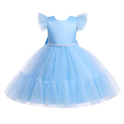 Mädchen Prinzessin Tutu Ballkleid Fliegende Ärmel Rückenfrei Schleife Mesh Kinderparty Hochzeit Formelles Kleid
