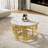 Modular Coffee Table Set, Marble Look, Golden Metal Frame, Round Tables In 2 Sizes, Nestable Design, Space-saving, Artistic Table Legs