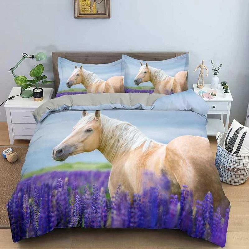 Horse Bedding Sets Single Double Queen King Size Quilt Duvet Cover Set with Pillowcase Animal 2/3pcs Polyester Comforter Cover