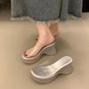 In the summer of 2025, the new thick-soled one-word transparent belt slippers with wedge heels and high-heeled sandals wear muffin women's shoes