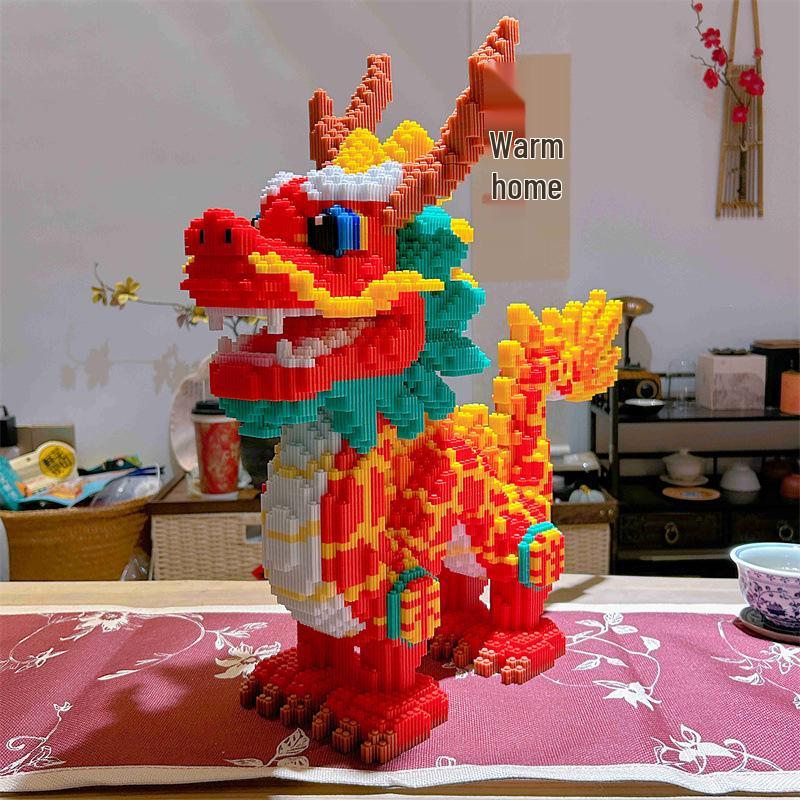 Guochao Chinese Dragon Large Educational Building Blocks - Qilin Puzzle Ornament, High-Difficulty Fortune Dragon Toy Gift