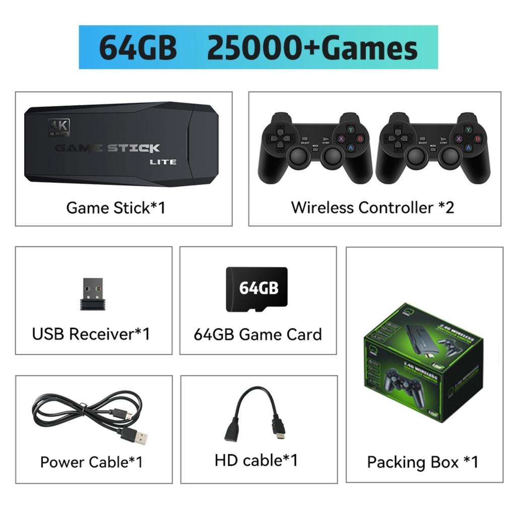 M8 Wireless Retro Game Console with 20,000 Built-in Classic Games, 4K HDMI TV Output, Dual 2.4G Wireless Controller, 64G Nostalgic Game Stick