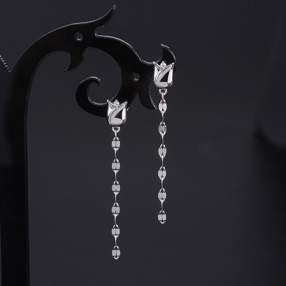 Advanced Sense Rose Tassel Earrings Light Luxury Tulip Flower Earrings Long Tassel  Earrings  Party