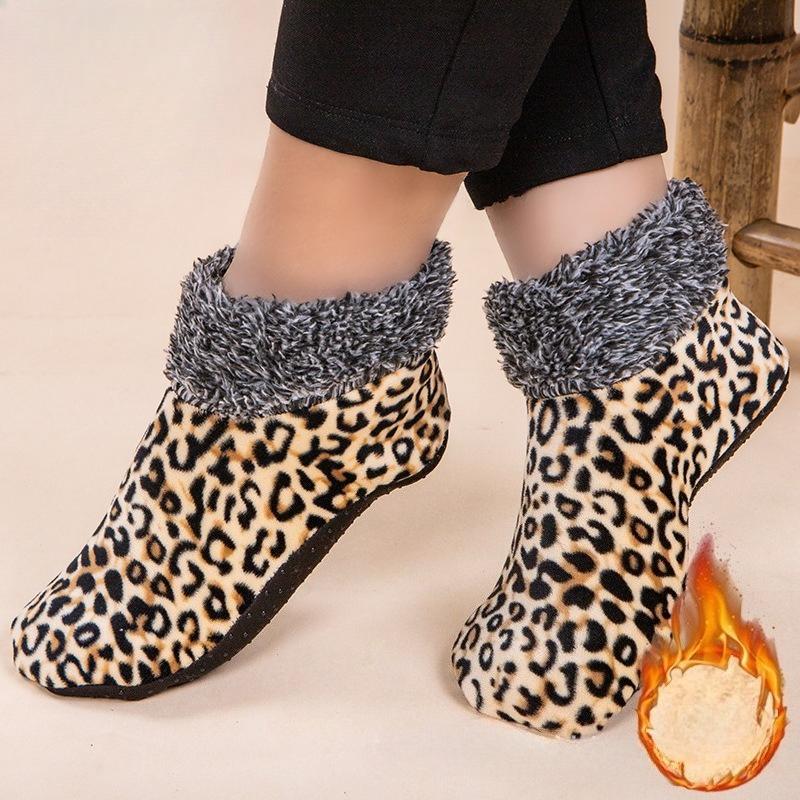 1 Paar Damen Herbst Winter Leoparden Boden Socken Ultra Bequem Warm Knöchelsocken S(35-38) gelb