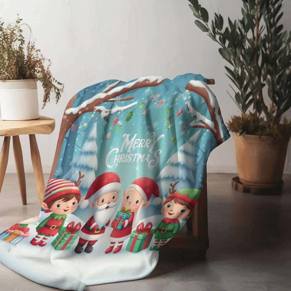 Classic Christmas Character Fleece Blanket, Santa Elf Design with Snow Scene, Festive Throw for Family Holiday Decor