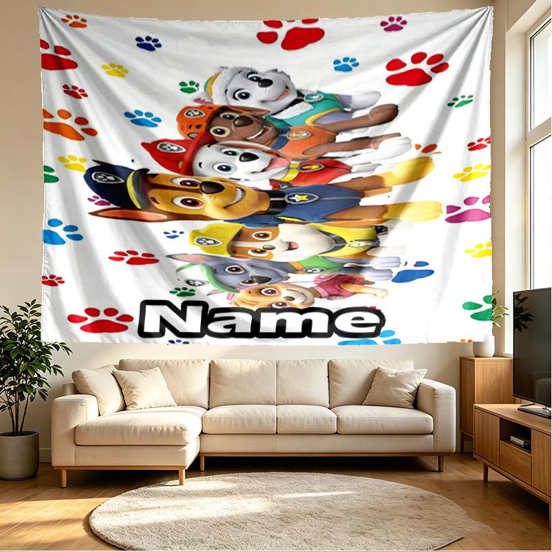 Custom Name Personalized PAW Patrol Print Tapestry, Wall Art Decor, Bedroom, Dorm, Apartment, LivingRoom, Party Backdrop, Gift for Birthday