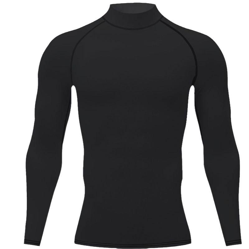 Tricou Sport Super Elastic cu Gât Înalt pentru Bărbați - Uscare Rapidă, Absorbție a Transpirației, pentru Alergare și Fitness Toamnă/Iarnă.