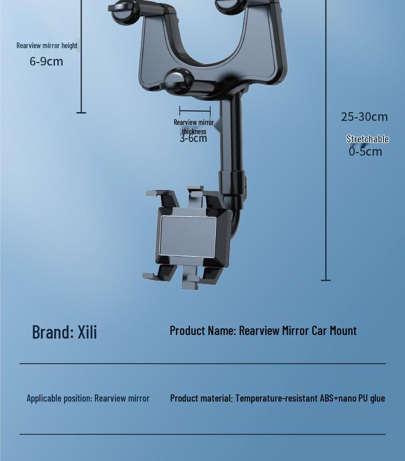 Universal Car Rearview Mirror Phone Holder & Dash Cam Mount - Clip-on Extended Version
