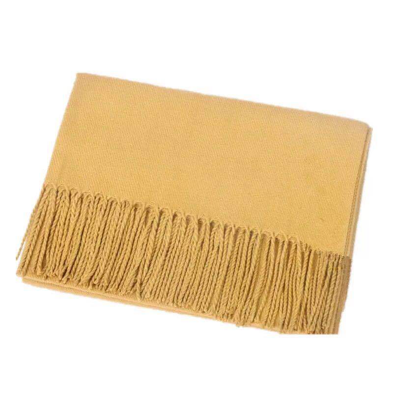 Warm Solid Color Cashmere Wool Scarf Winter Tassel Unisex Shawl Solid Color Scarf for Women