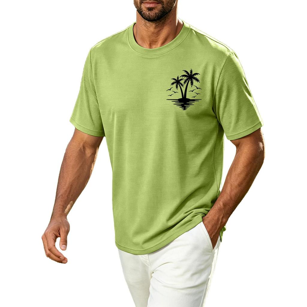 Men's Hawaiian Print Casual Crew Neck T Shirt Breathable Quick Dry Sports Short Sleeve Tee Lightweight Summer Shirt