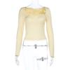 Women Sexy European Style Lace Long Sleeve Solid Color Slim Fit Pullover Top