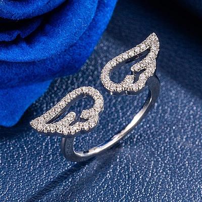 Angel Wings Micro-Inlay Hollowed-Out Wing Adjustable Opening Rings For Women Finger Jewelry Gifts