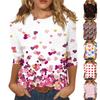 Women's Fashion Casual Round Neck 3/4 Sleeve Loose Printed T-Shirt Ladies Top