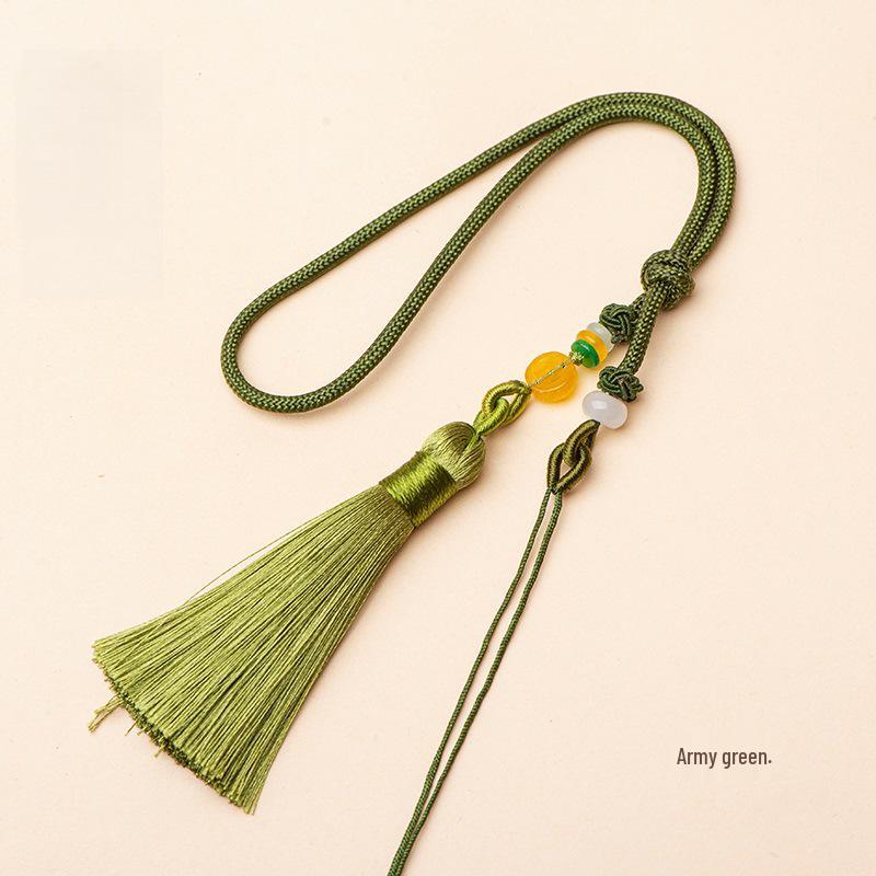 Ensemble de suspension : Corde de poignet avec pendentif en jade et pompons Macaron multicolores & Sachet à encens
