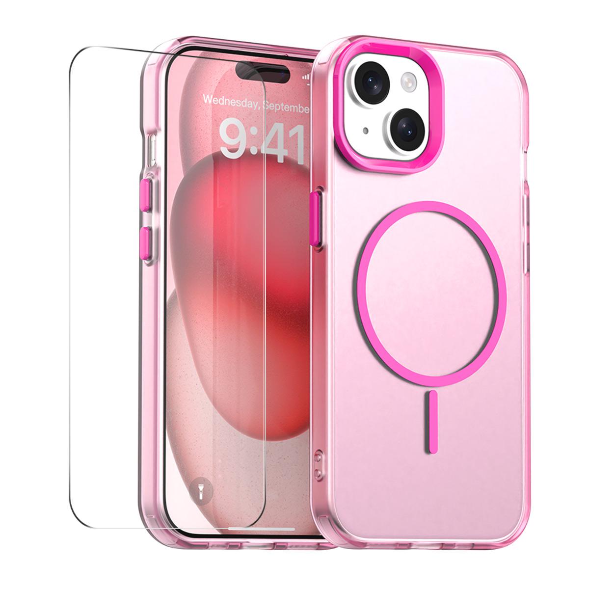 

For iPhone 14 Case with 9H Tempered Glass ENKAY HAT PRINCE PC TPU Phone Cover Compatible with MagSafe