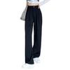 Women Suit Pants Button Zipper Fly High Waist Long Trousers Solid Color Straight Wide Leg Office Lady Pants