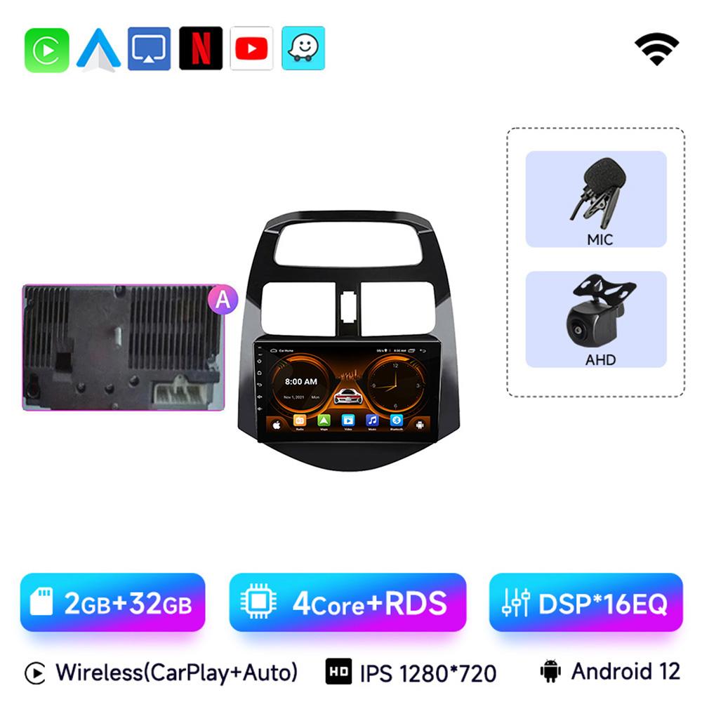 Radio samochodowe 9" do Chevrolet Spark Beat Matiz Creative 2010 - 2014 Android 12 Carplay Odtwarzacz multimedialny wideo Jednostka główna