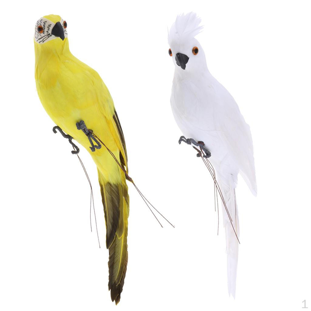 Picture of Cheap 2x Realistic Parrot Artificial Feather Bird Animal Ornament White ...