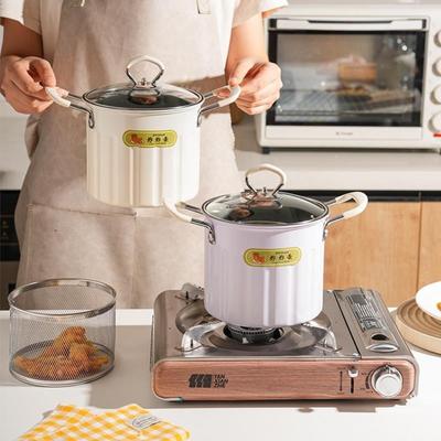 Durable 3L Deep Fryer Pot with Mesh Strainer Basket Fine Iron Japanese Tempura Fryer Pot Multifunctional with Lid Soup Oil Pot