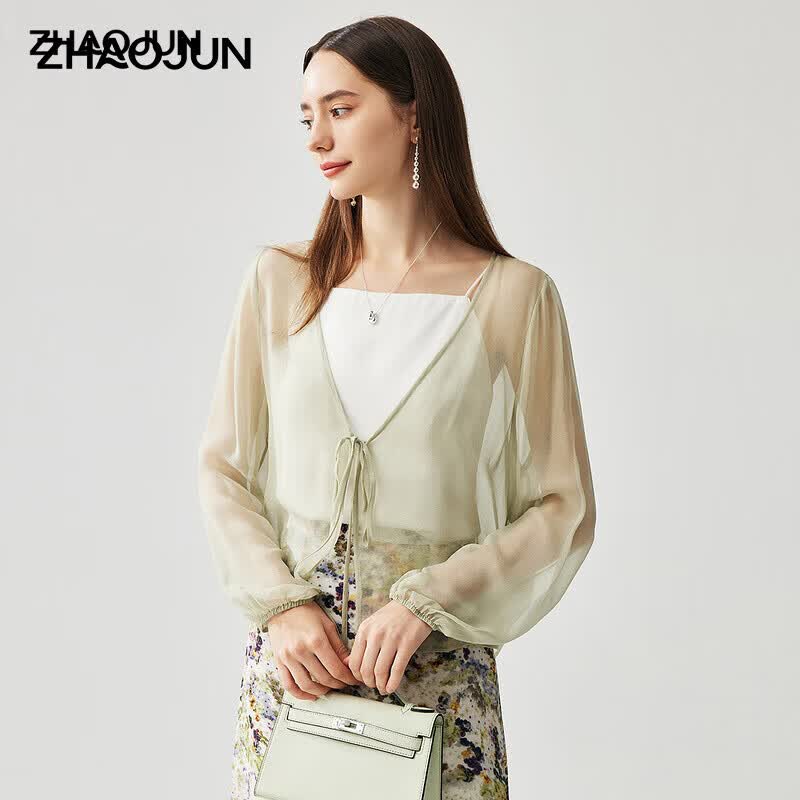 

Zhaojun Women s Silk Georgette Tie-Waist Cardigan M