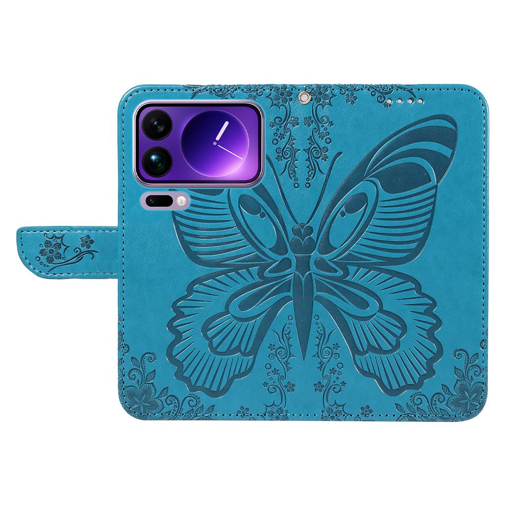 For Xiaomi 17 Pro Max Case Butterfly Pattern PU Leather Folio Flip Phone Cover -  Blue