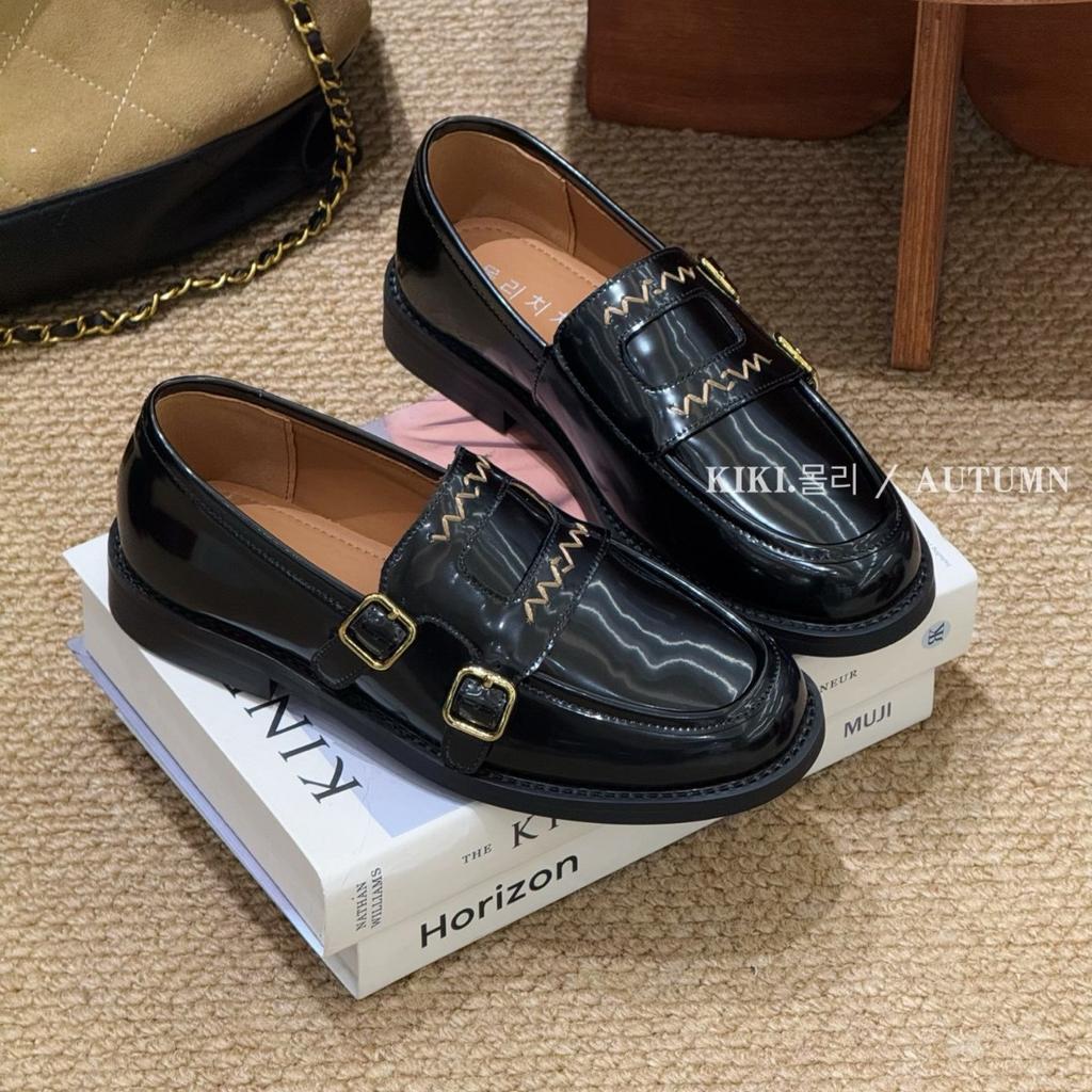 Spring and autumn new brown round head retro belt buckle deep mouth lazy shoes temperament versatile one-pedal loafers women