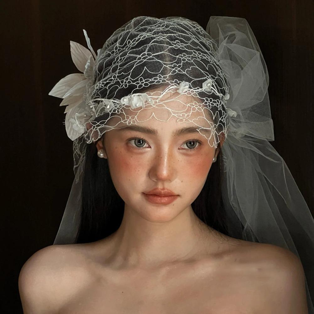 Retro Bridal Lace Floral Hat French Style Wedding Headband New Bridal Headdress Hair Jewelry