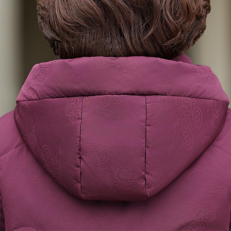 Kobiety w średnim wieku Zimowe Krótkie Kurtki Puchowe Vintage Parki z Haftem z Kapturem Eleganckie Grube Ciepłe Rozmiar Plus Płaszcze Puchowe Damska Odzież Wierzchnia