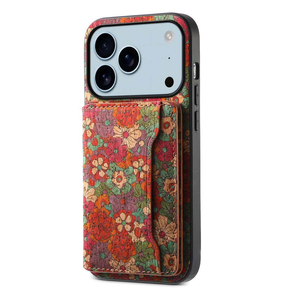 For iPhone 17 Pro Case Flower Print Leather + PC + TPU Cover with Card Holder Kickstand
