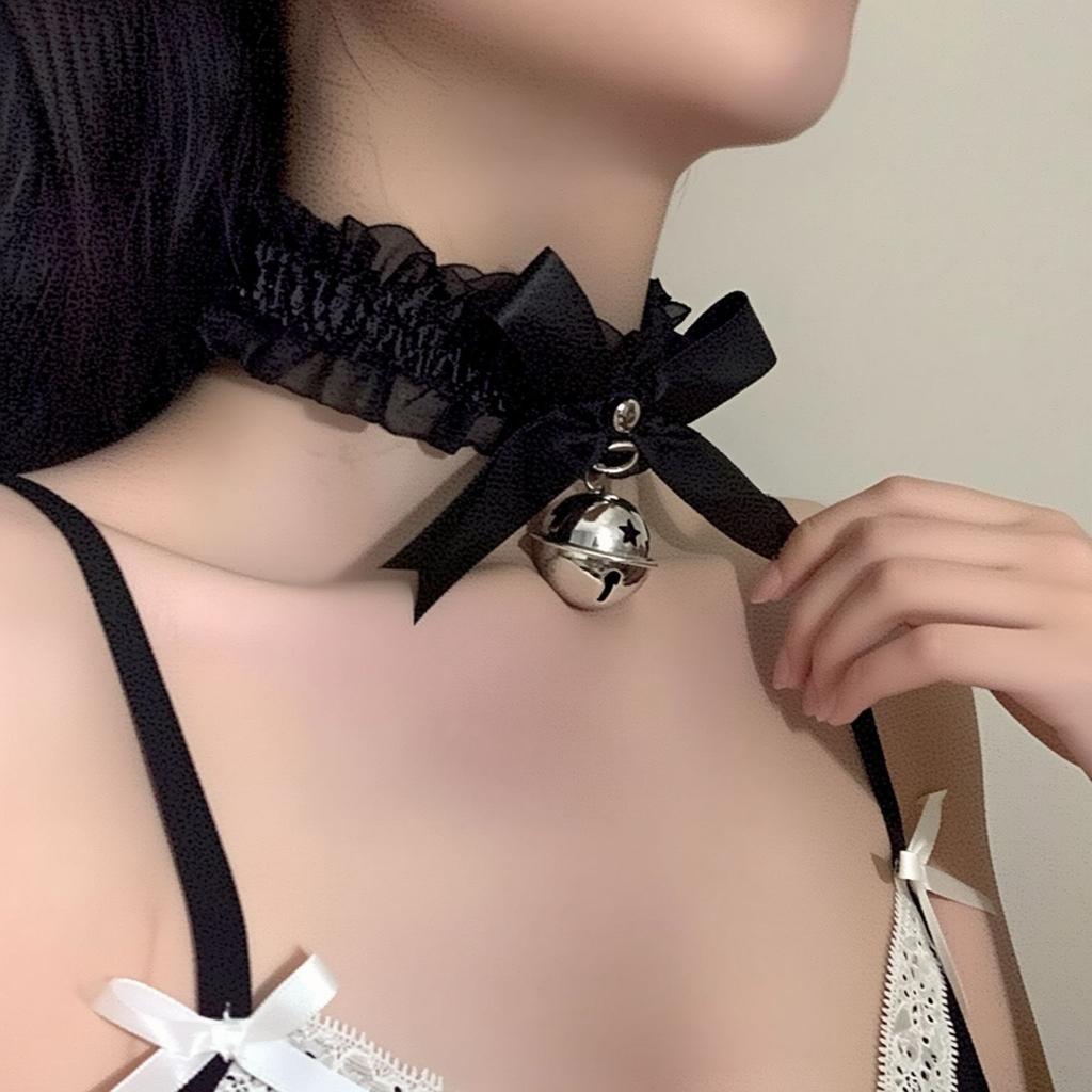 Sexy Lingerie Accessories Pure Lace Small Bell Collar Female Neckband Servant Christmas Decoration Necklace Bell Temptation