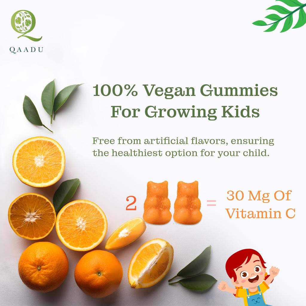 QAADU Kids Immunity Revitalizer Gummy 60pc | Immunity Booster for Kids | Immunity Support with Vitamin C| Vegan Certified Healthy Gummies | Stren