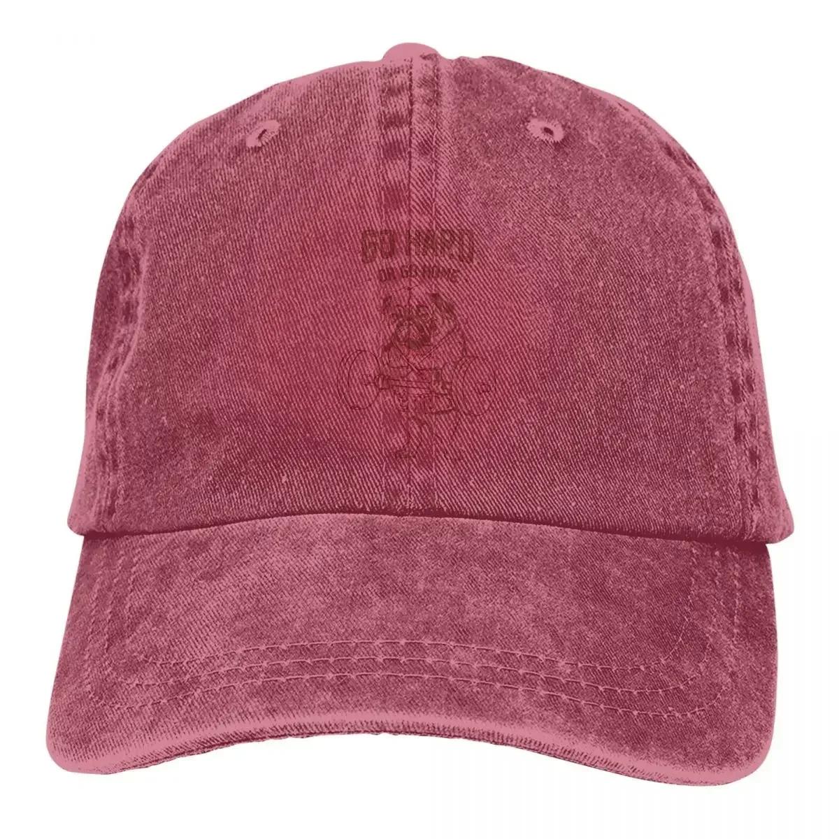 Washed Unisexs Baseball Cap Go Hard Or Go Home Pug Trucker Snapback Caps Dad Hat GYM Golf Hats One Size