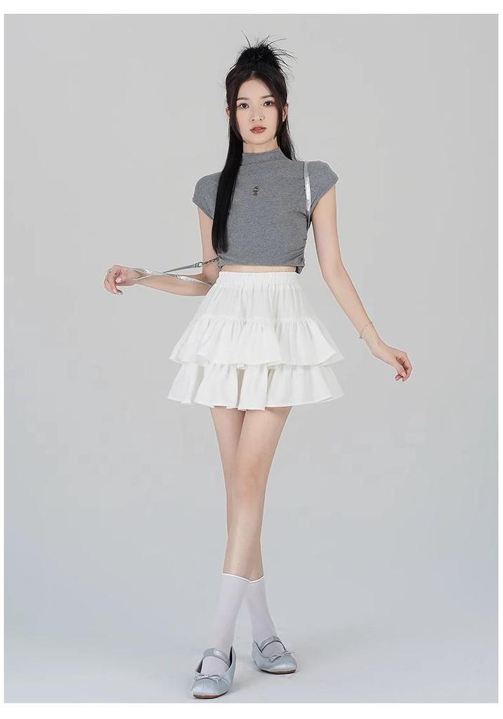 Spring 2025 Women's Black High Waist A-Line Puffy Half Umbrella Skirt