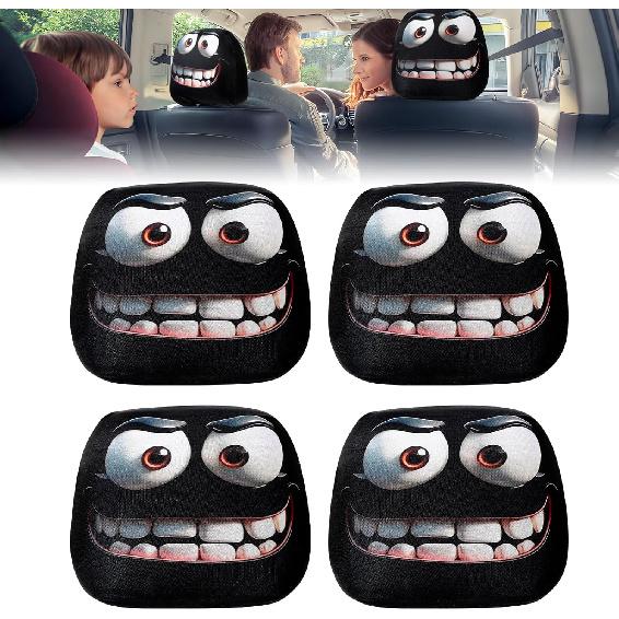 TQBAJ 4PCS Funny Cartoon Car Headrest Covers,Cute Funny Cartoon Eyes Car Headrest Covers Breathable Fabric, Car Seat Head Rest Protector For Auto