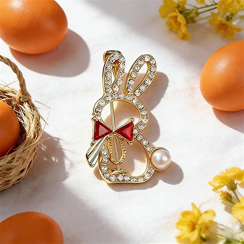 Broches Lapin Nœud Papillon Rose Mignon Créatif Pour Femmes Broches revers Perle Accessoires Vêtements Bijoux