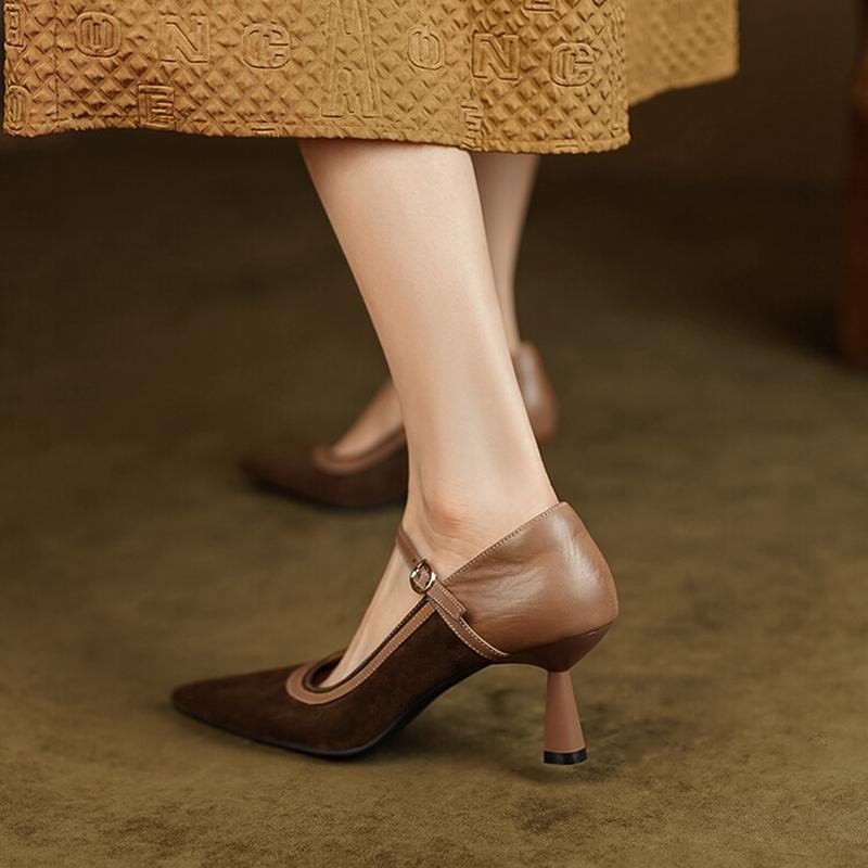 Fashion 2025 Spring Women Pumps Pointed Toe Thin Heel Shoes for Women Sheep Suede High Heels Women Stiletto Heels Buckle Handmade Shoes