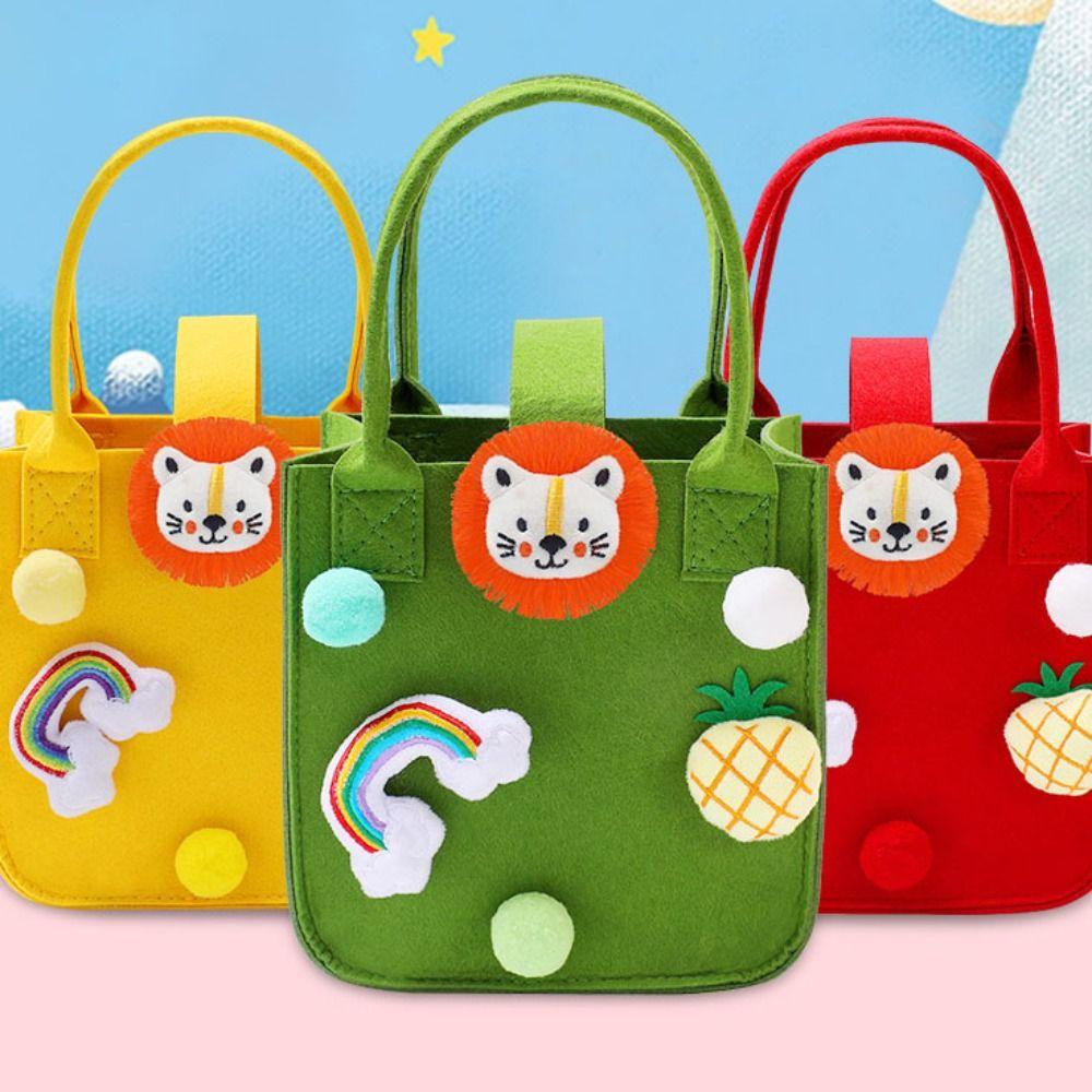 Fashion Fur Ball Multi-purpose Cartoon Doll Women Handbag Candy Bag Felt Tote Bag Storage Basket